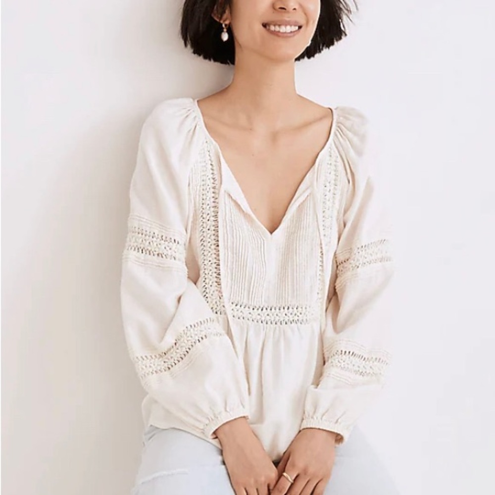 Madewell Linen-Blend Pintuck Peasant Top